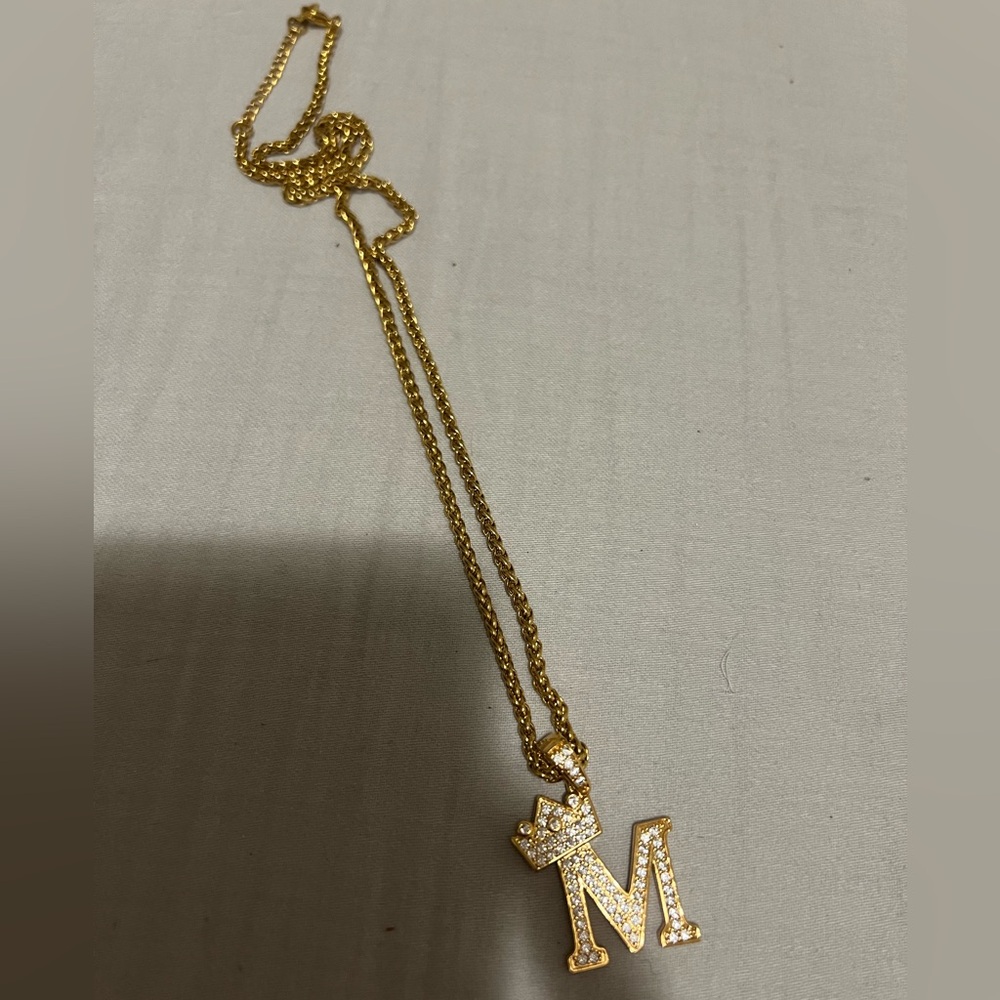 FREE WITH PURCHASE OVER 20 Gold M Crown Necklace Costume Accessory